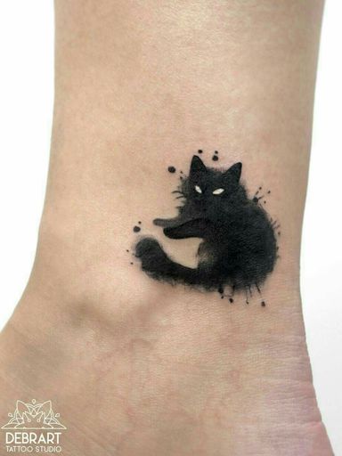 Black Cat Watercolor by Debrart Tattoo Studio#cat #watercolor #Black #gato #negro #acuarela #minimalist