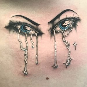 Tattoo by Will Sheldon #WillSheldon #eyetattoos #eyetattoo #eye #anatomy #illustrative #tears #90s #oldschool #sadgirl #stars #sparkle