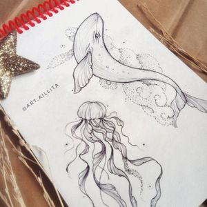 #sketch #sketching #geometric #medusa #medusatattoo #Whale #whaletattoo #sea #cloud #blacktattoo #whipshading 
