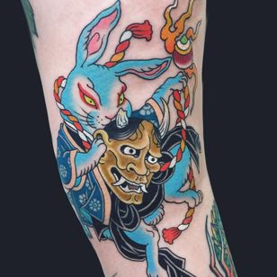 Tattoo by Wen Ramen #WenRamen #color #Japanese # rabbit #Hannya #kiono #rebs #shell #fire #animals #yokai #mission #vision # #app