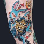 Tattoo by Wen Ramen #WenRamen #color #Japanese #rabbit #Hannya #kiono #rope #shell #fire #animal #yokai #tattoodomission #tattoodovision #tattoodo #tattoodoapp