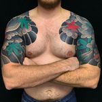 Tattoo by Sergey Buslay #SergeyBuslay #Japanese #color #smoke #leaves #mapleleaf #fall #halfsleeves #irezumi #tattoodomission #tattoodovision #tattoodo #tattoodoapp