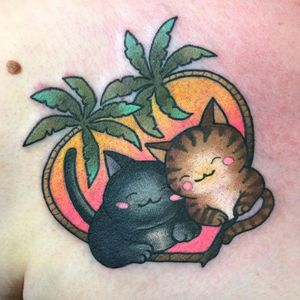Tattoo by Christina Hock #ChristinaHock #hearttattoos #heart #love #heartbreak #palmtrees #kitties #cats #petportrait #cute