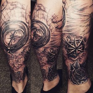 Compass and map sleeve #compasstattoo #compassrose #map 