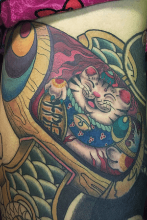 Happycat#draw#drawing#tattoo#tattoos#tattoostudio#cat#irezumi #cattattoo#japajstyle#japantattoo#taichung#taiwan#color 