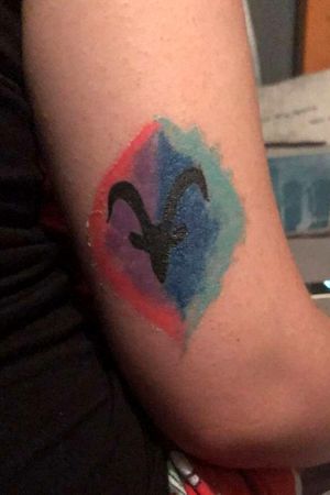 My third tattoo. Represents my star sign and the bisexual colours. .......#armtattoo #starsign #capricorntattoo #bisexual #colourtattoo #originaldesign 