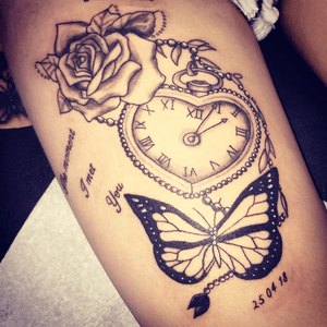 Pocket watch, rose and butterfly thigh piece 