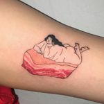 Tattoo by Mick Hee #MickHee #strange #surreal #different #unique #bacon #fat #lady #pinup #bodylove #bodypositive #ham #beauty #love