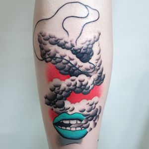 Tattoo by Aleksy Marcinow #aleksymarcinow #strange #surreal #different #unique #lips #cobra #snake #smoke #blackandgrey #color