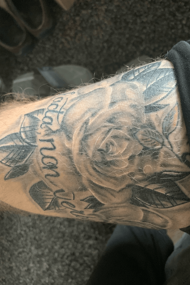 Tattoo uploaded by Dion Streefkerk • Roses and text Facta Non Verba