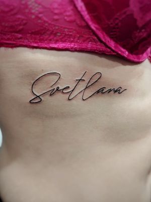 #svetlana #russian #word #quote #tattooideas #tattoodesign #moderntattoo #girlytattoo #ribstattoo #tatted #girlwithtattoos #inked #fineline #microtattooing #blacktattoo #calligraphy #lettering