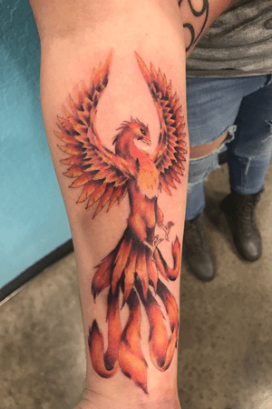 Little phoenix tattoo i did down here at Diamond State Tattoo Parlor. #tattoo #phoenix #phoenixtattoo #colortattoo #fusionink #solidink #tattooartist #tattooart #customtattoo