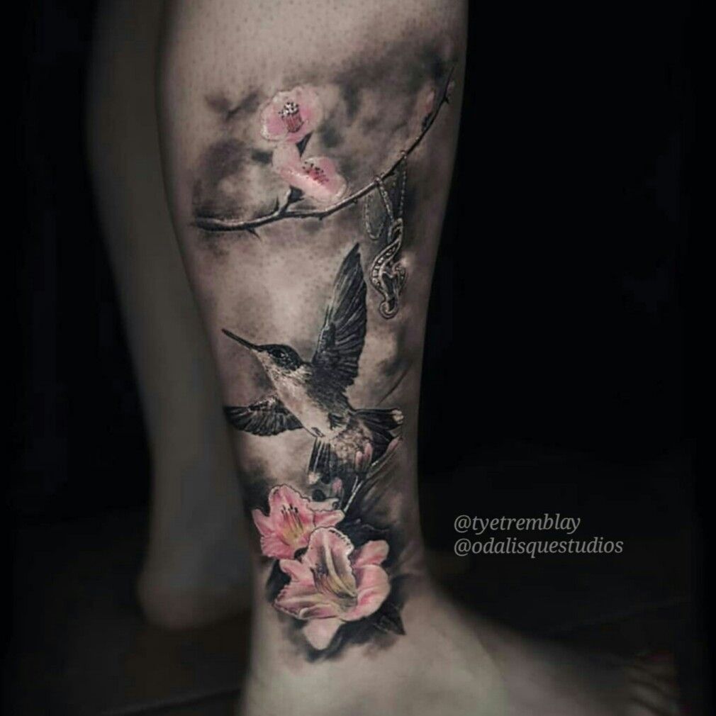 hummingbird flowers tattoo