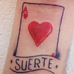 Ace of Hearts Lucky tattoo. • • • • • • • •#LuckyTattoo #cardtattoos #pokertattoo #suerte