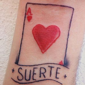 Ace of Hearts Lucky tattoo.••••••••#LuckyTattoo #cardtattoos #pokertattoo #suerte