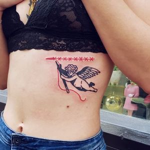 Tattoo by Bastien Viandebleue #BastianViandebleue #besttattoos #best #illustrative #angel #cherub #sew #needle #scar #wound #wings #healing