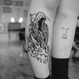 Tattoo by Christian Lanouette #ChristianLanouette #oldschool #illustrative #grimreaper #reaper #death #scythe 