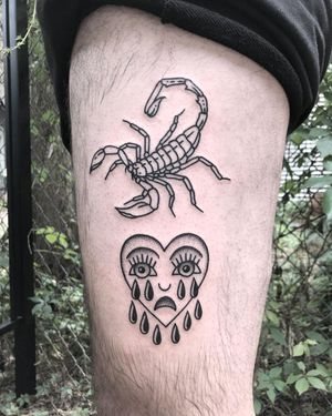 Tattoo by Christian Lanouette #ChristianLanouette #oldschool #illustrative #scorpion #heart #tears