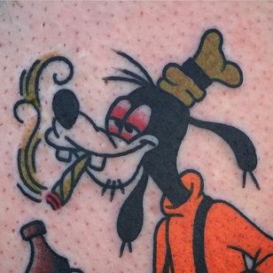 Tattoo by Kyle Hath #KyleHath #dogtattoos #dogtattoo #dog #animal #petportrait #mansbestfriend #goofy #disney #cartoon #420 #weed #joint