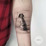 Tattoo by Zlata Kolomoyskaya #ZlataKolomoyskaya #dogtattoos #dogtattoo #dog #animal #petportrait #mansbestfriend #illustrative #realism #realistic