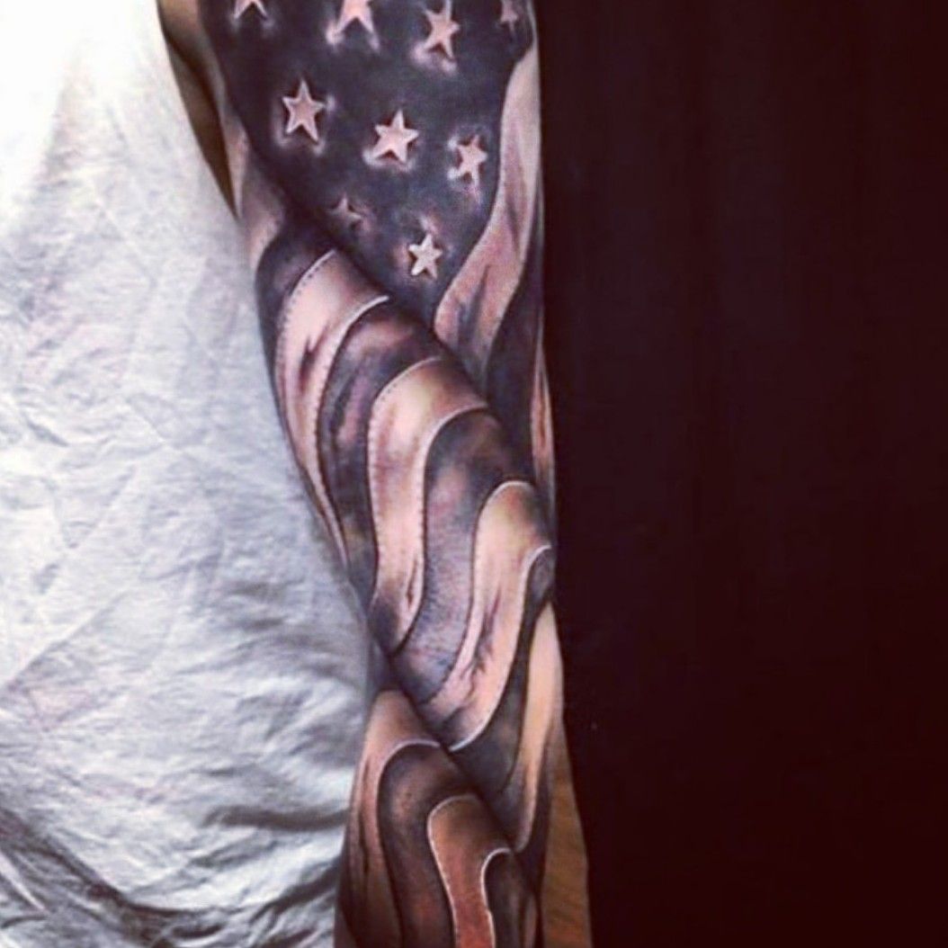 American Flag wSkin Rip by Daddy Jack  Tattoos