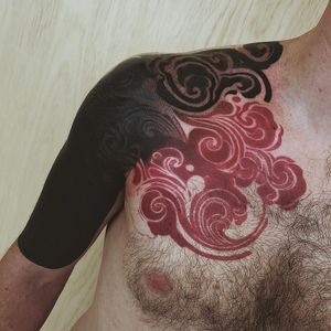Tattoo by Thomas Sinnamond #ThomasSinnamond #blastovertattoo #blastovertattoos #blastover #coverup #abstract #swirls #pattern #redink