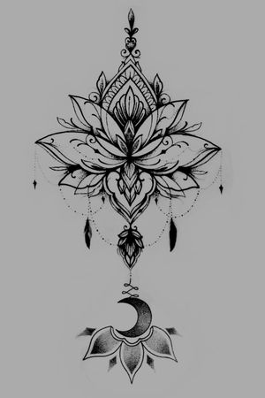Fusion lotus flower, dream catcher and unalome.#luna #flor #loto #flowerlotus #atrapasueños #backtattoo #desing #moon (I do not know the artists, I just put them together) 