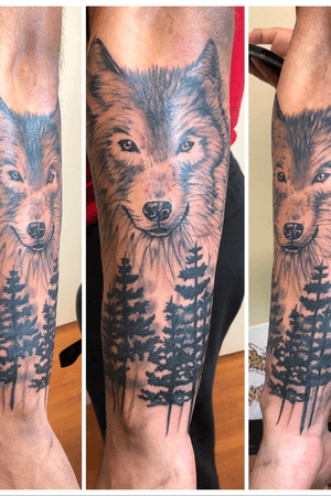 Wolf i put together here at our new studio in chico. Awesome turn out! #ink #tattoos #blackandgrey #wolftattoo #eternalink #blackbird #chico #california 