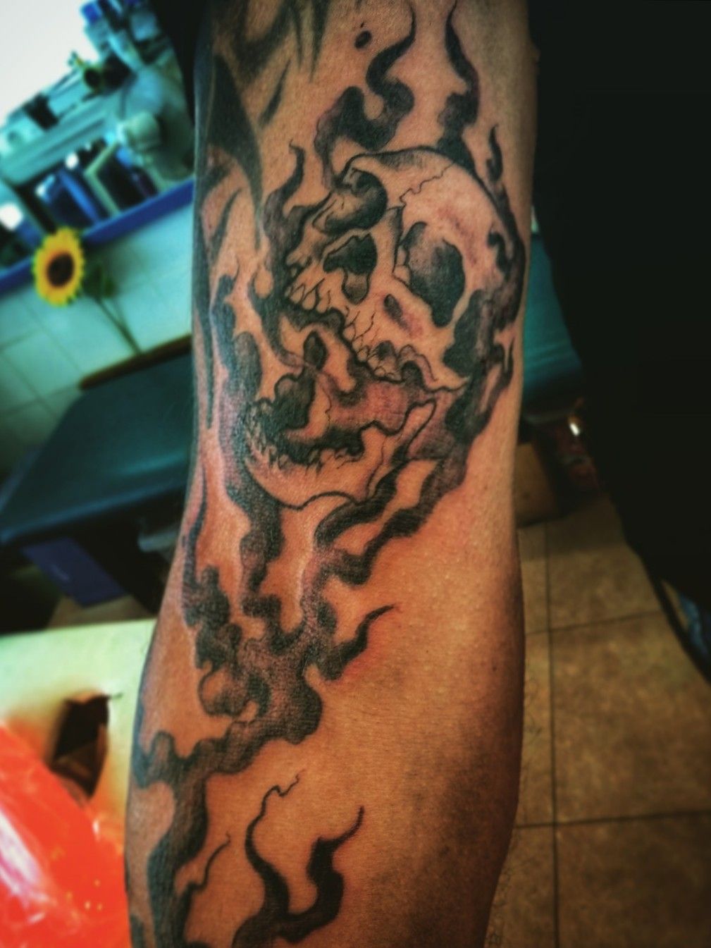 skull flame sleeve tattoos