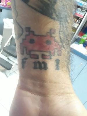 My first tattoo (space invader f.m.l)