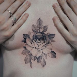 Tattoo by Zihwa #Zihwa #torsotattoos #torso #chestpiece #rose #flower #floral #illustrative #linework #fineline #leaves #plant #nature