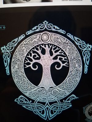 Yggdrasil inside a shield, knot design