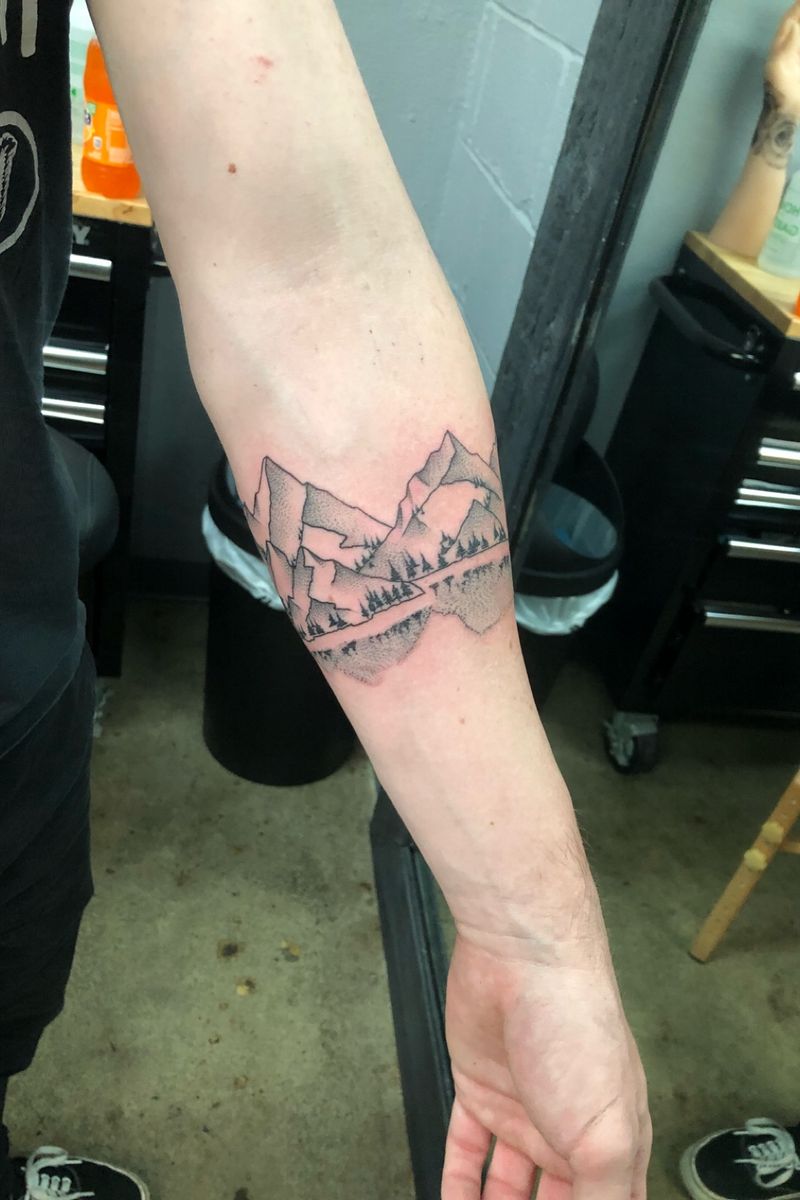 Tattoo uploaded by Ian Lakin • Mountain range band freehanded by Matt