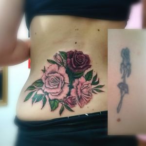 Roses to cover what looks like a rose.. I think.. Designed and inKed by K#tattoo #ink #tatttoos #worldfamousink #eikondevice #greenmonster #tattooaddictsouthafrica #gunwax #thelightningstation #tam #tattoodo #roses #coverup
