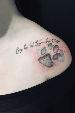 Atticus quote and dog paw print in water color and pointilism