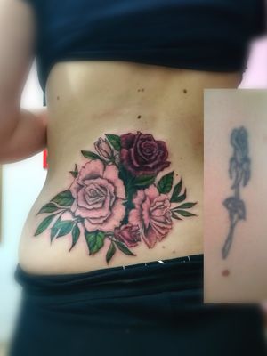 Roses to cover what looks like a rose.. I think.. Designed and inKed by K#tattoo #ink #tatttoos #worldfamousink #eikondevice #greenmonster #tattooaddictsouthafrica #gunwax #thelightningstation #tam #tattoodo #roses #coverup 