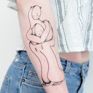 Tattoo by Alkfaen #Alkfaen #besttattoos #best #blackwork #illustrative #abstract #love #couple #hug