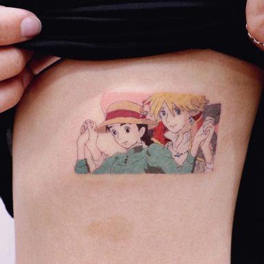 Tattoo by Log Tattoo #Logtattoo #movietattoos #movie #filmtattoo #film #color #illustrative #studioghibli #howlsmovingcastle #anime