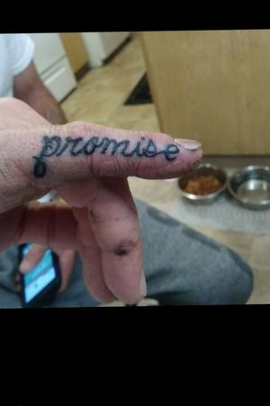 Finger tattooPromiseCursiveLettering