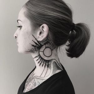 Tattoo by Thomas Sinnamond #ThomasSinnamond #besttattoos #best #blackwork #necktattoo #neck #abstract #tribal #geometric #linework #shapes