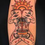 Tattoo by Ryan Shaffer #RyanShaffer #besttattoos #best #color #traditional #surreal #strange #blood #sun #death #enlightenment #hindu #om
