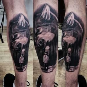 Wolf tattoo and boy