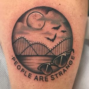 Tattoo by Sophie Annison #SophieAnnison #movietattoos #movie #filmtattoo #film #blackandgrey #traditional #moon #bats #rollercoaster #sunglasses #quote #TheLostBoys #vampires