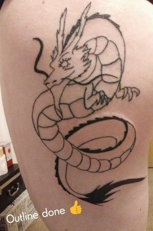 Dragon outlineThigh tattoo