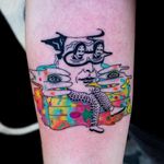 Tattoo by Julian Llouve #JulianLlouve #colortattoos #color #warped #couch #portrait #eye #strange #surreal