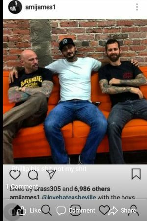 So I was recalling being gangstalked and am now horribly harassed by Kat vod and Ami James I ran across this photo on Ami James Facebook page the one he used during my stay in LA when the gangstalking peaked..that's Ami James at Miami ink with my old foster brothers head on his body..it's my understanding this is his app.  I'm afraid the cews and Kat and Ami James harassment might kill me.