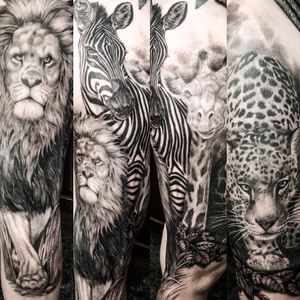 Animals tattoo. Lion, giraffe, panther, zebra
