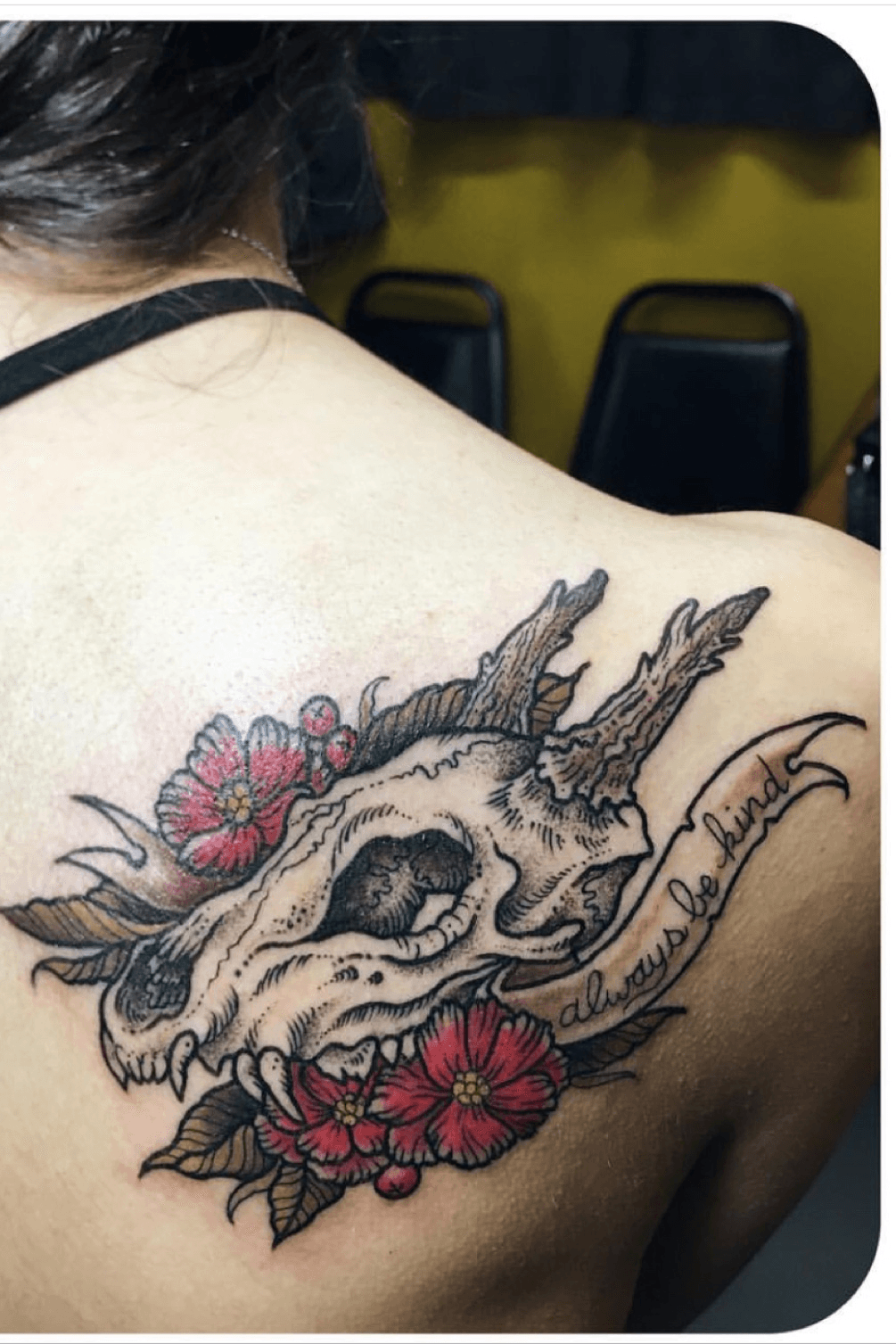 Dragon Screaming Skull Watercolor Tattoo