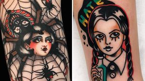 Tattoo on the left by Chingy Fringe and tattoo on the right by Red Lip Tattoo #ChingyFringe #RedLipTattoo #HalloweenTattoos #Halloween #Samhain #spooky #trickortreat