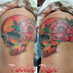 Sugar skull tattoo with a lil water color